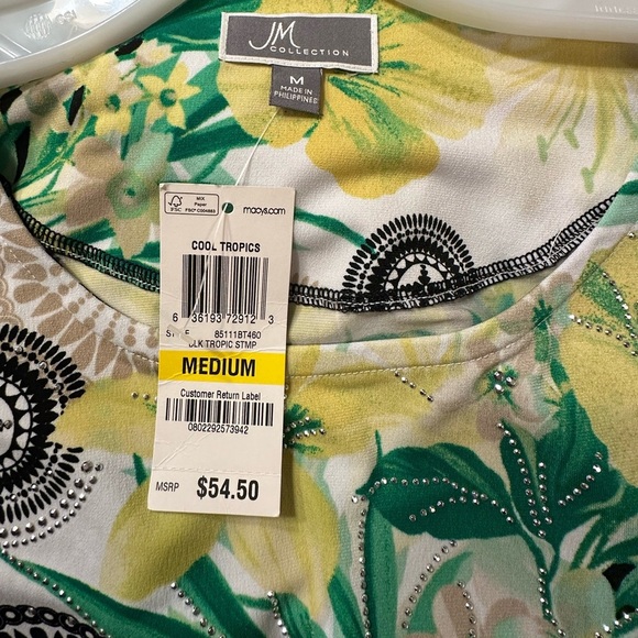 Women’s JM Collection Yellow & Green Floral Knit Top - Size M - NWT - Picture 4 of 6